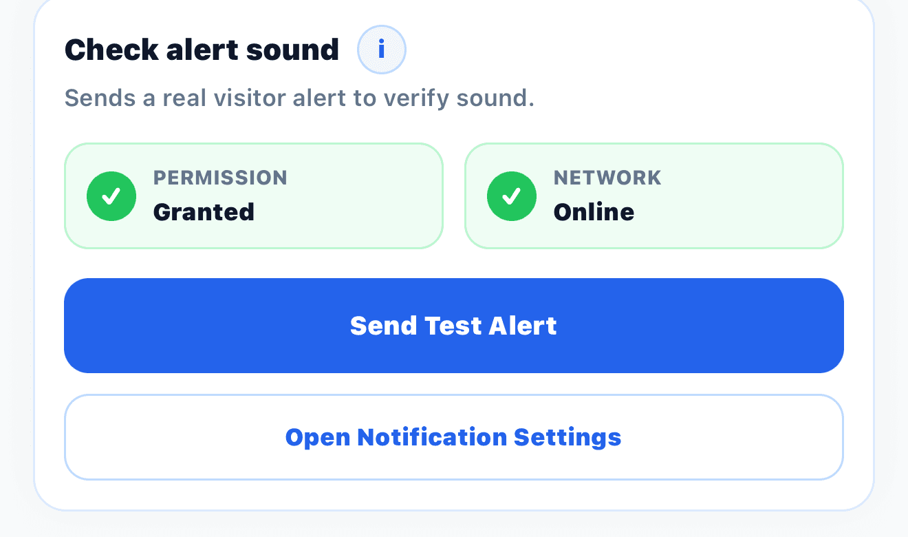SafeSociety profile page showing the Check alert sound test